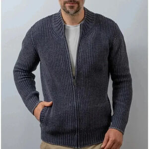 NWT Williams & Kent Men's Medium Cotton‎ Blue Full Zip Knit Collar Sweater